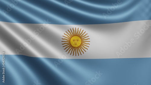 Render of the Argentinean flag flutters in the wind close-up, the national flag of Argentina flutters in 4k resolution, close-up, colors: RGB. High quality photo