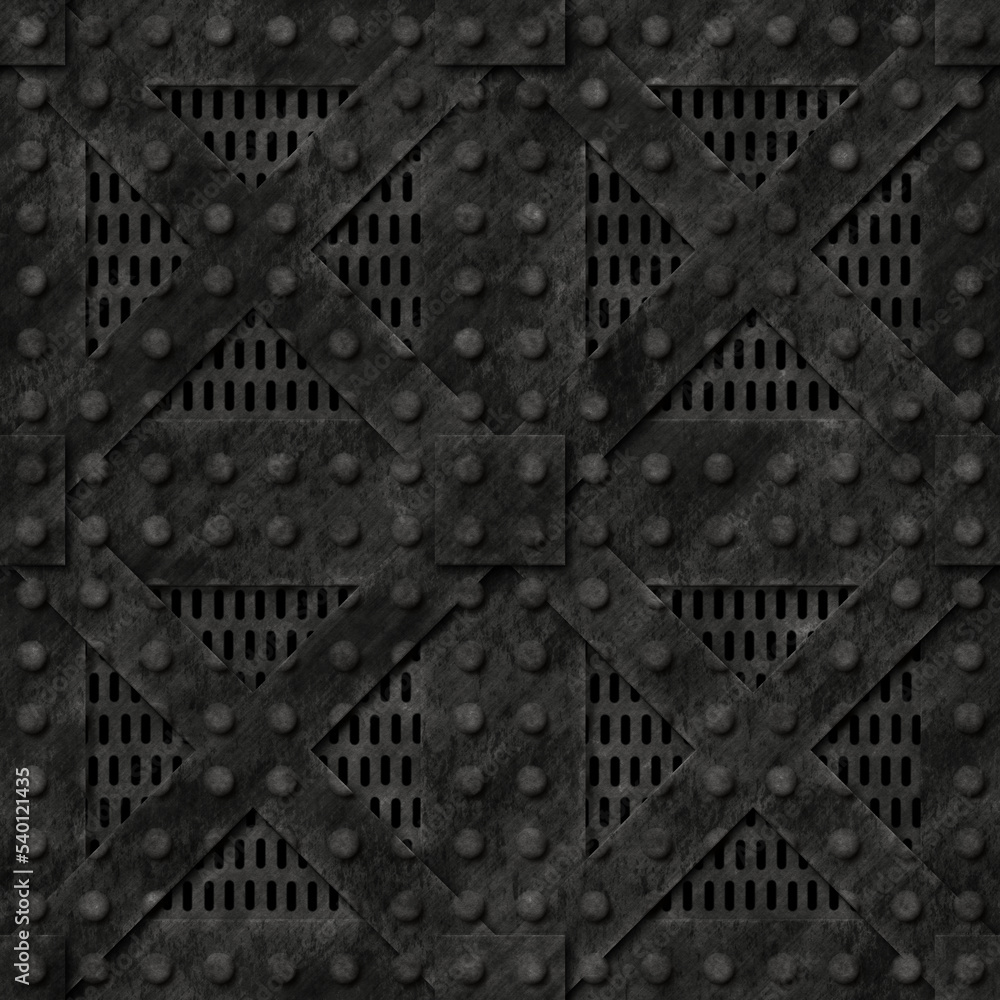 Obraz premium Industrial riveted strongbox seamless texture, store treasures in this industrial strong box, with dark metal plate side