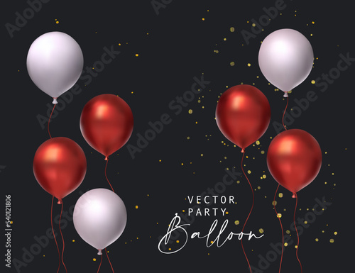 Balloon red white party set isolated on transparent background. Vector realistic 3d celebration birthday glossy gift card