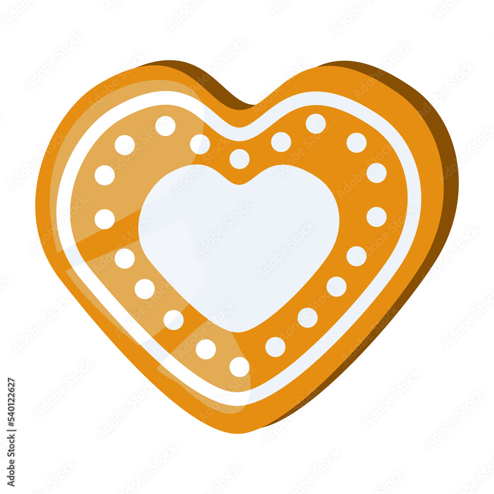 Festive Christmas gingerbread cookie in heart shape with icing, vector Festive Christmas gingerbread cookie in heart shape with icing, vector