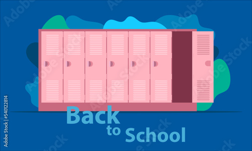 Back to School vector illustration with a pink locker against the blue background
