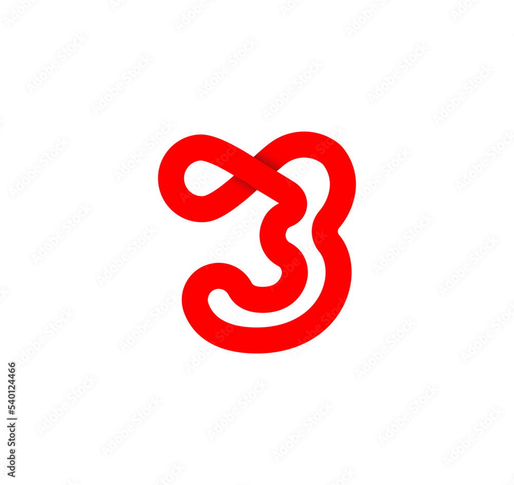 Number three infinity sign. Cyclic 3 red letter. Modern natural endless loop. Futuristic logo corporate design. Number three infinity sign. Cyclic 3 red letter. Modern natural endless loop. Futuristic logo corporate design.
