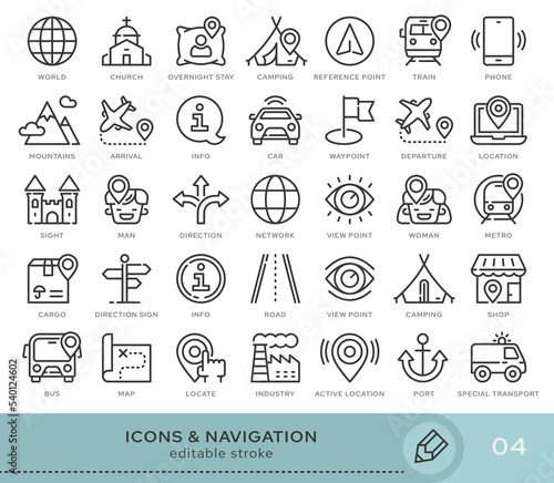 Set of conceptual icons. Vector icons in flat linear style for web sites, applications and other graphic resources. Set from the series - Navigation. Editable stroke icon.