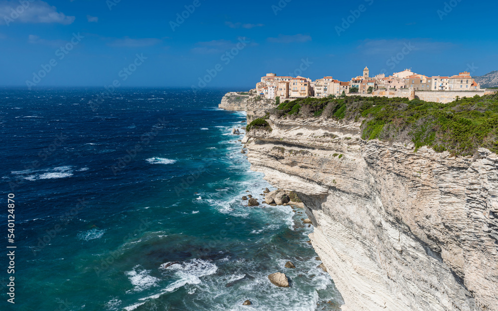 Old town of Bonifacio, built on cliff rocks. Corsica, France
