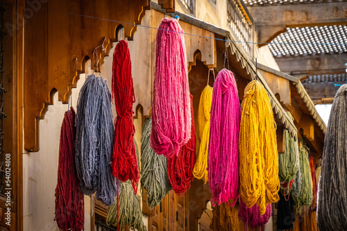 wool, dyers quarter, medina of fez, fes, fez el bali, morocco, north africa photo