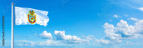 Guerrero, state of Mexico - flag waving on a blue sky in beautiful clouds - Horizontal banner
 photo