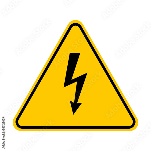 Electricity sign. Vector yellow high voltage warning sign. Electrical danger symbol.