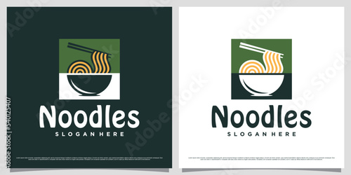Ramen noodle logo design illustration with negative space concept and creative element