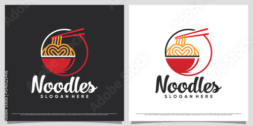 Japanese ramen noodle logo design template with simple concept and creative element