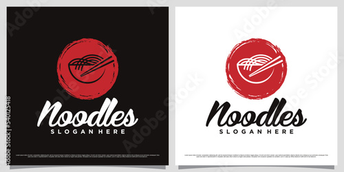 Ramen noodle logo design illustration with negative space concept and creative element
