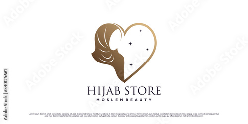 Muslim women logo design template wearing hijab with modern concept and creative element
