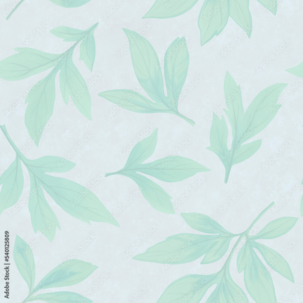 Abstract pattern, watercolor peony leaves. Seamless background of green leaves for design, print, wallpaper, wrapping paper.