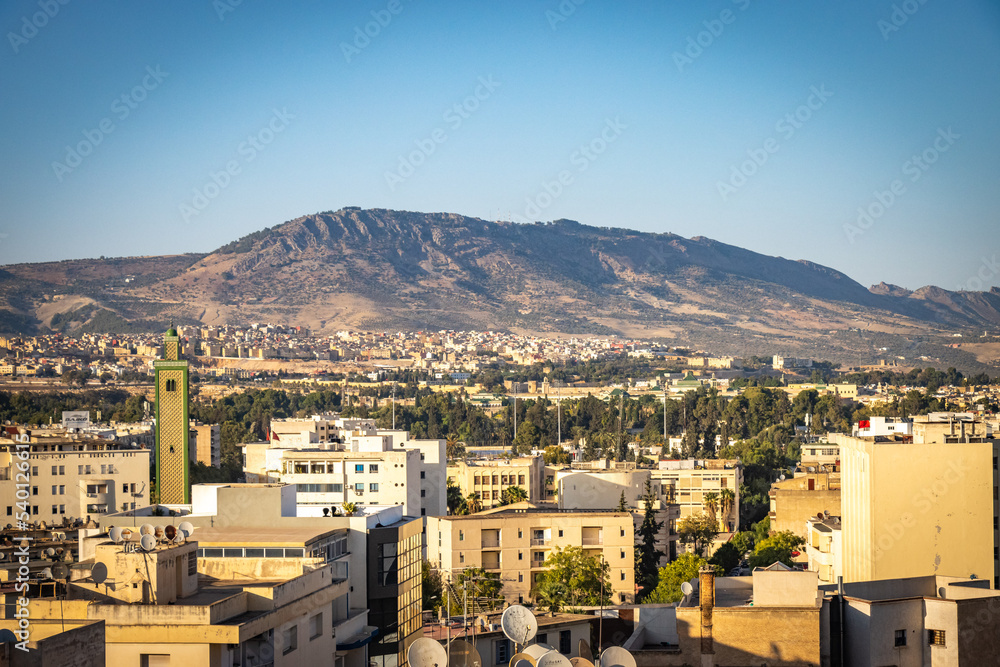 view over city of fez, fes, panorama, morocco, north africa, atlas mountains,