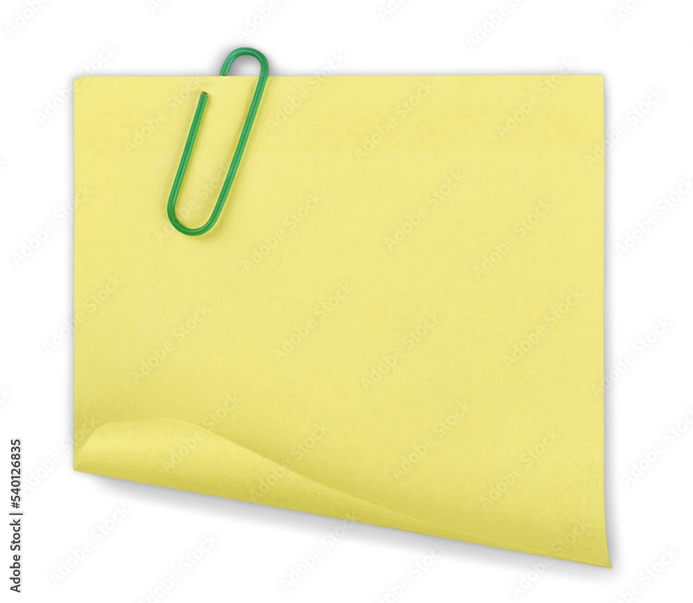 Note with a paper clip. Isolated on a white background Note with a paper clip. Isolated on a white background
