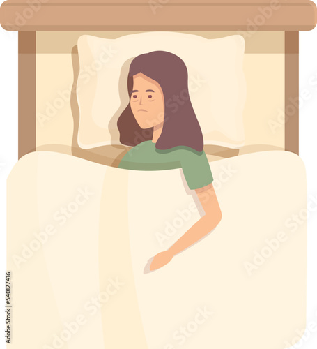 Heavy insomnia icon cartoon vector. Sleep disorder. Woman bed