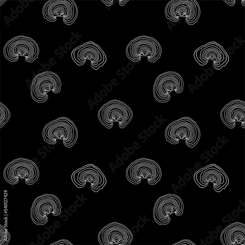 Lacquered Tinder mushroom, or lacquered Ganoderma seamless pattern on black background