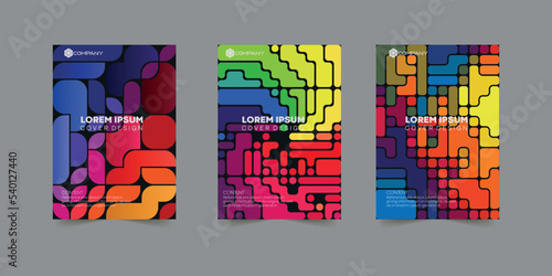 Set of colorful geometric cover designs. Maze style