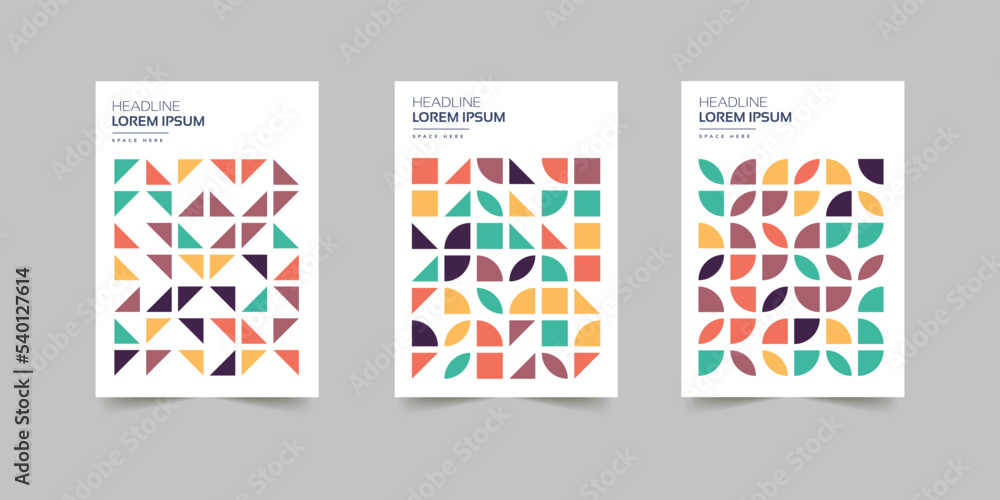 Geometry orientation vector business presentation set mock-up pattern. Company branding pattern covers design layout bundle, poster, annual report, and geometric concept cover. Minimalistic retro.