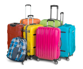 Luggage consisting of large suitcases rucksacks and travel bag isolated on white