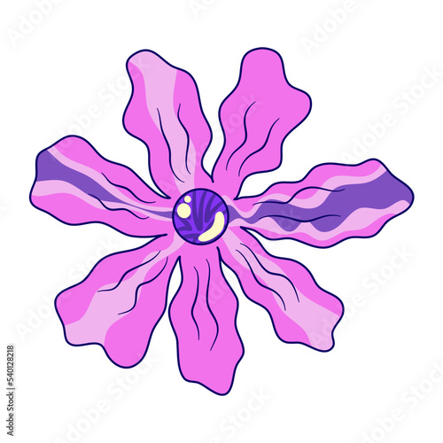 Groovy retro trippy flower isolated. Retro groovy magic flower. Acid neon hippy vector daisy. Trippy psychedelic design.