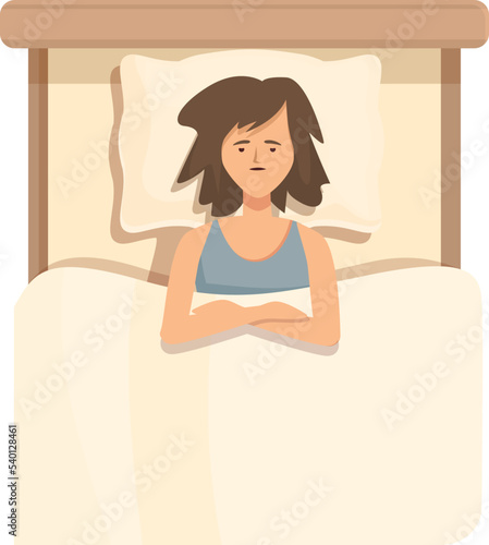 Girl insomnia icon cartoon vector. Sleep bed. Stress tired