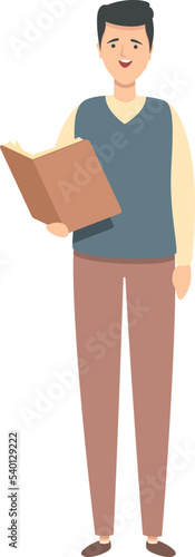 Teacher read book icon cartoon vector. Male character. School class