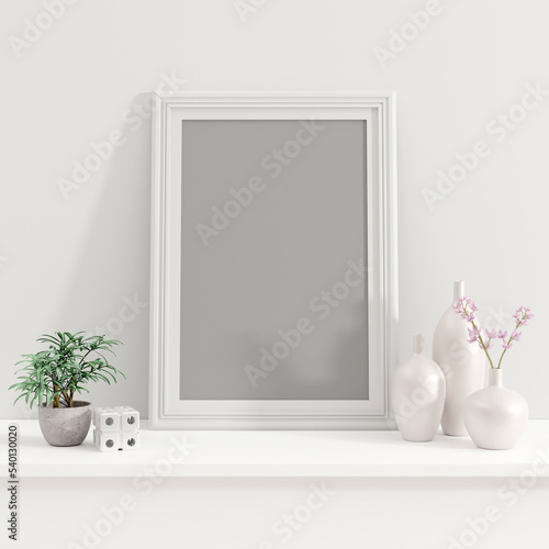 Front View White Portrait Single Frame Mockup - White PVC Table