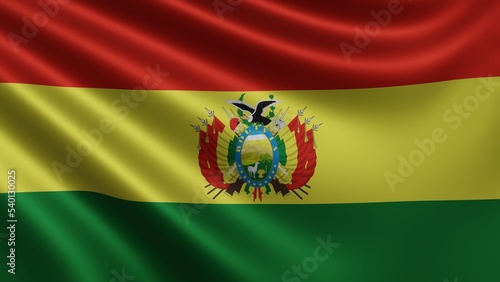 Render of the Bolivia flag flutters in the wind close-up, the national flag of Bolivia flutters in 4k resolution, close-up, colors: RGB. High quality 3d illustration photo