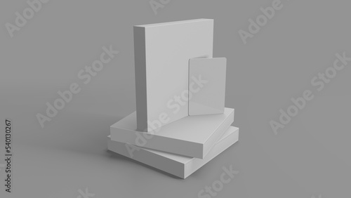 Music album box mockup set. Set of white mockup on gray background. Music card. 3D Render album set.3D Render album set.