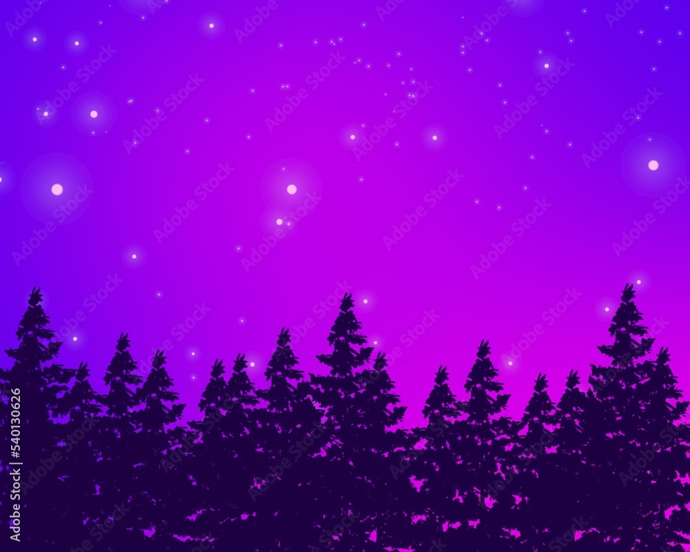 landscape with pine trees night sky view landscape with pine trees night sky view