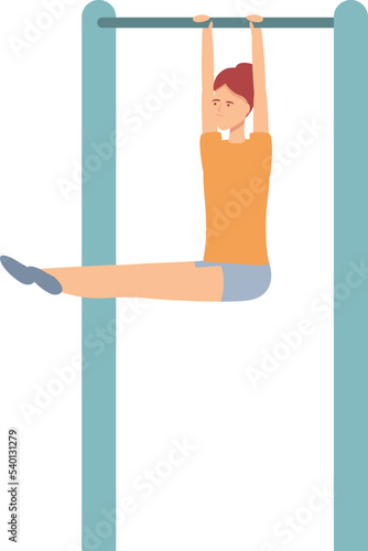 Girl on horizontal bar icon cartoon vector. Street workout. Gym training
