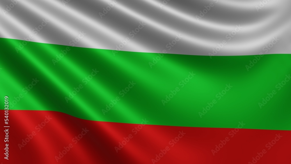 Render of the Bulgaria flag flutters in the wind close-up, the national flag of Bulgaria flutters in 4k resolution, close-up, colors: RGB. High quality 3d illustration