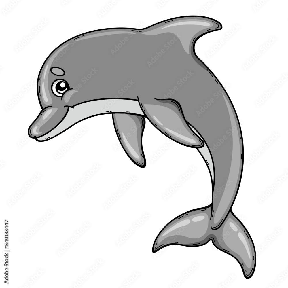 Fototapeta premium Cartoon jumping dolphin. Vector illustration of a cute sea animal isolated on a white background.