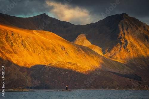 Beautiful and colorful autumn in the Lofoten archipelago in Norway. Breathtaking landscapes show the power of nature.