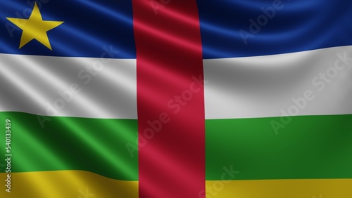 Render of the Central African Republic flag flutters in the wind close-up, the national flag of Central African Republic flutters in 4k resolution, close-up, colors: RGB. High quality 3d illustration photo