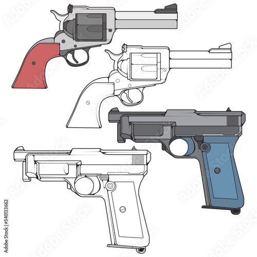 Set of military or police firearms vector style, Shooting gun, Weapon illustration, Vector Line, for training