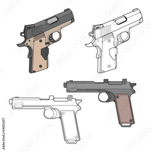 Set of military or police firearms vector style, Shooting gun, Weapon illustration, Vector Line, for training