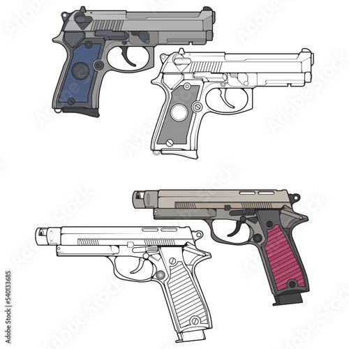 Set of military or police firearms vector style, Shooting gun, Weapon illustration, Vector Line, for training
