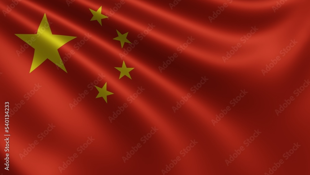 Render of the China flag flutters in the wind close-up, the national flag of China flutters in 4k resolution, close-up, colors: RGB. High quality 3d illustration