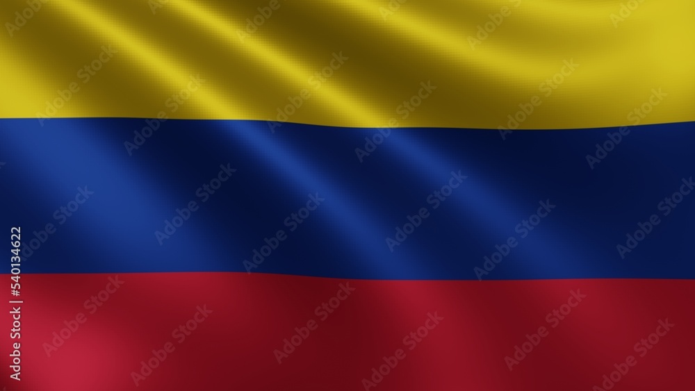 Naklejka premium Render of the Colombia flag flutters in the wind close-up, the national flag of Colombia flutters in 4k resolution, close-up, colors: RGB. High quality 3d illustration