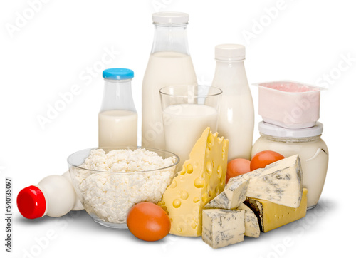 Milk cheese yogurt bottles dairy healthy isolated