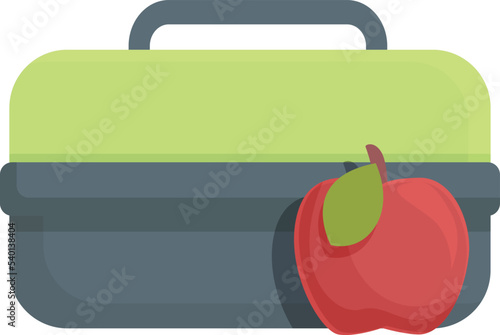 Red apple lunch box icon cartoon vector. Kid food. Snack meal