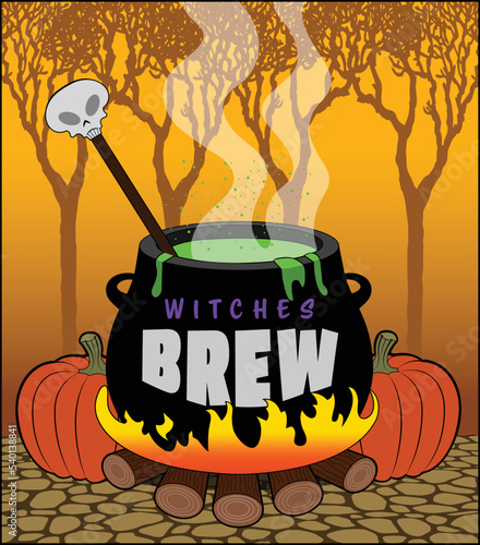 A black cauldron filled with witches brew.