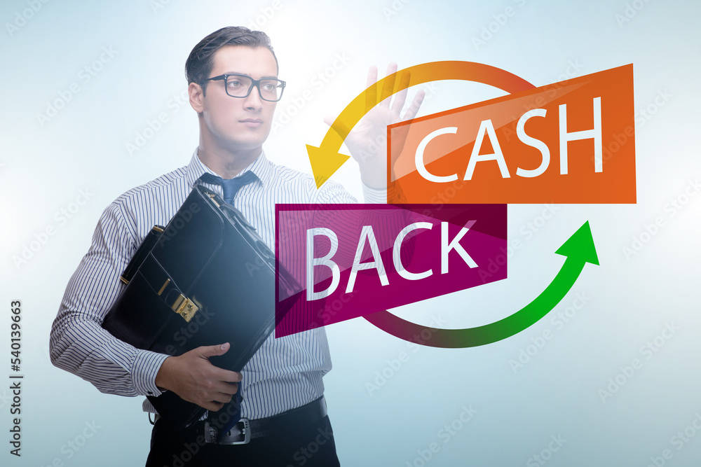 Businessman in the cash back concept Businessman in the cash back concept