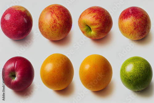 Fruit composition on white background. Apples lying on the surface. Image with fruit for creativity and advertising.