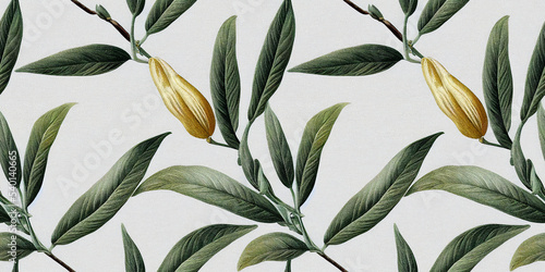Seamless pattern with vanilla sticks. Vintage botanical 3d illustration for printing fabric, wrapping paper, packaging.