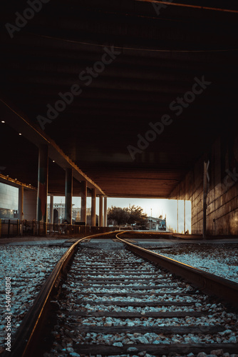 railroad tracks at sunset