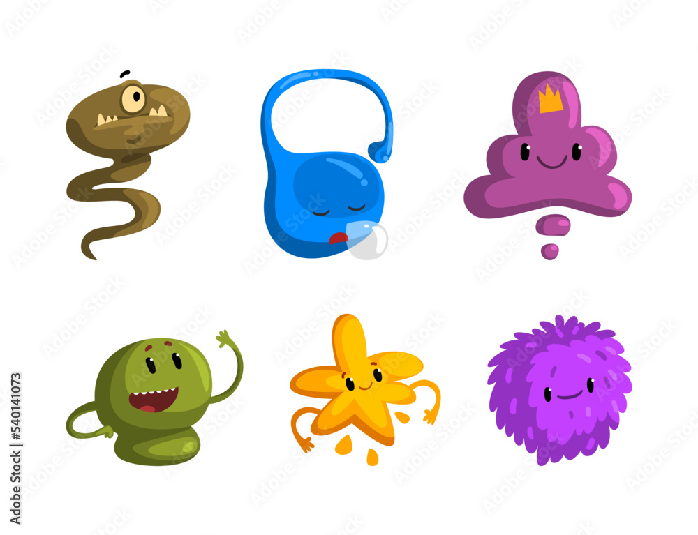 Fototapeta premium Cute Cartoon Monsters with Smiling Faces and Funky Shapes Vector Set