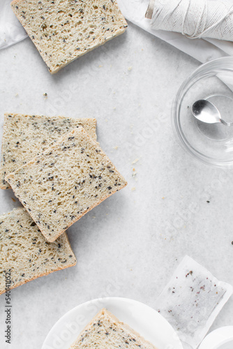 Black sesame seed bread, poppy seed bread, pullmans loaf, sandwich loaf photo