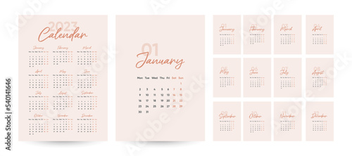 Monthly calendar 2023 template in trendy minimalist Style  cover concept  set of 12 pages desk calendar  2023 minimal calendar planner design for printing template